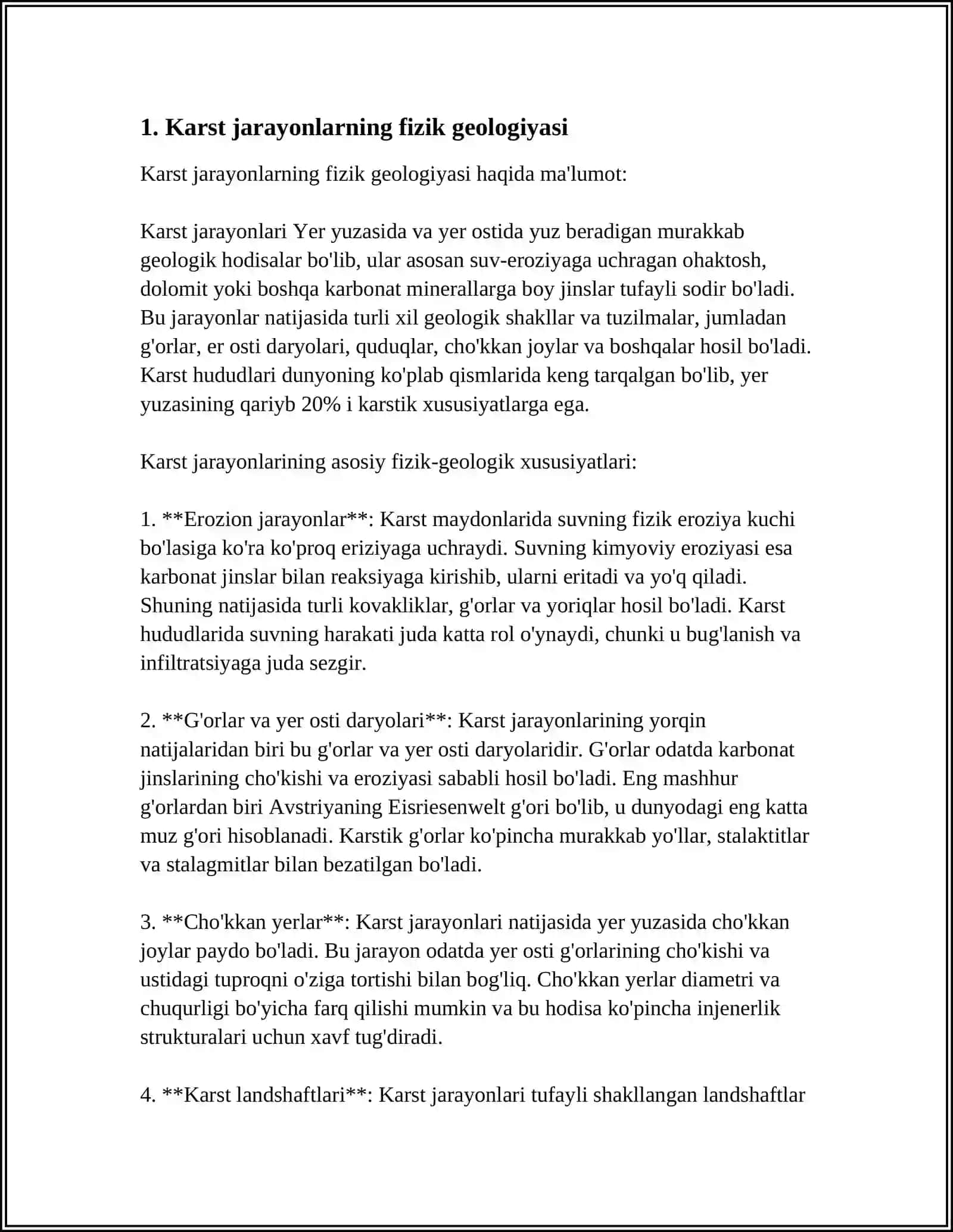 KARST JARAYONLAR VA KARST RELEFIGA TA'RIF BERISH 4