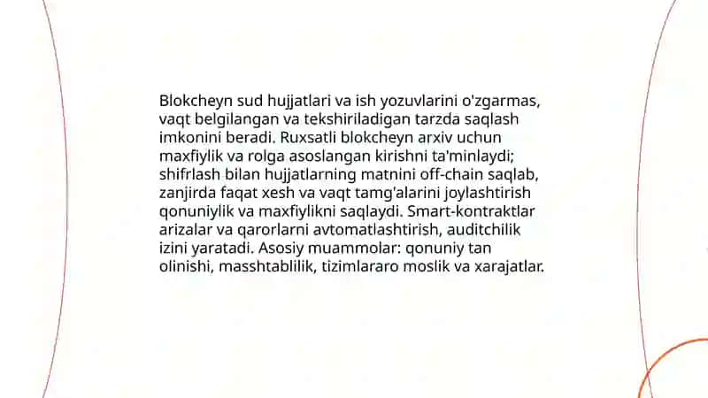 Sud huquq tizimida blokcheynlarning o'rn 4