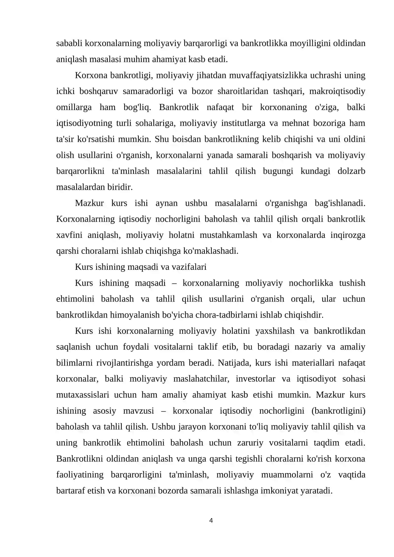 Korxonalar iqtisodiy nochorligi (bankrotligi)ni baholash va tahlil qilish 4