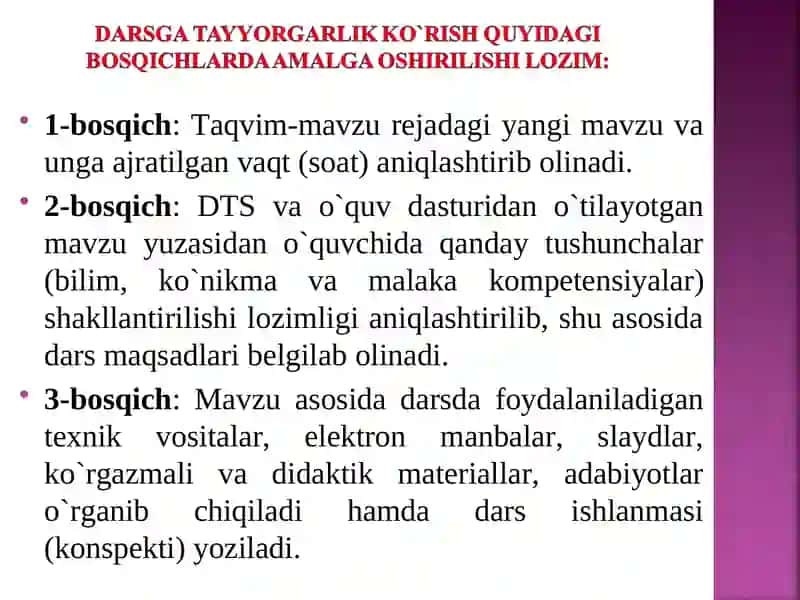 Darslarni tashkil etish amaliyoti va nazariya birligi 4