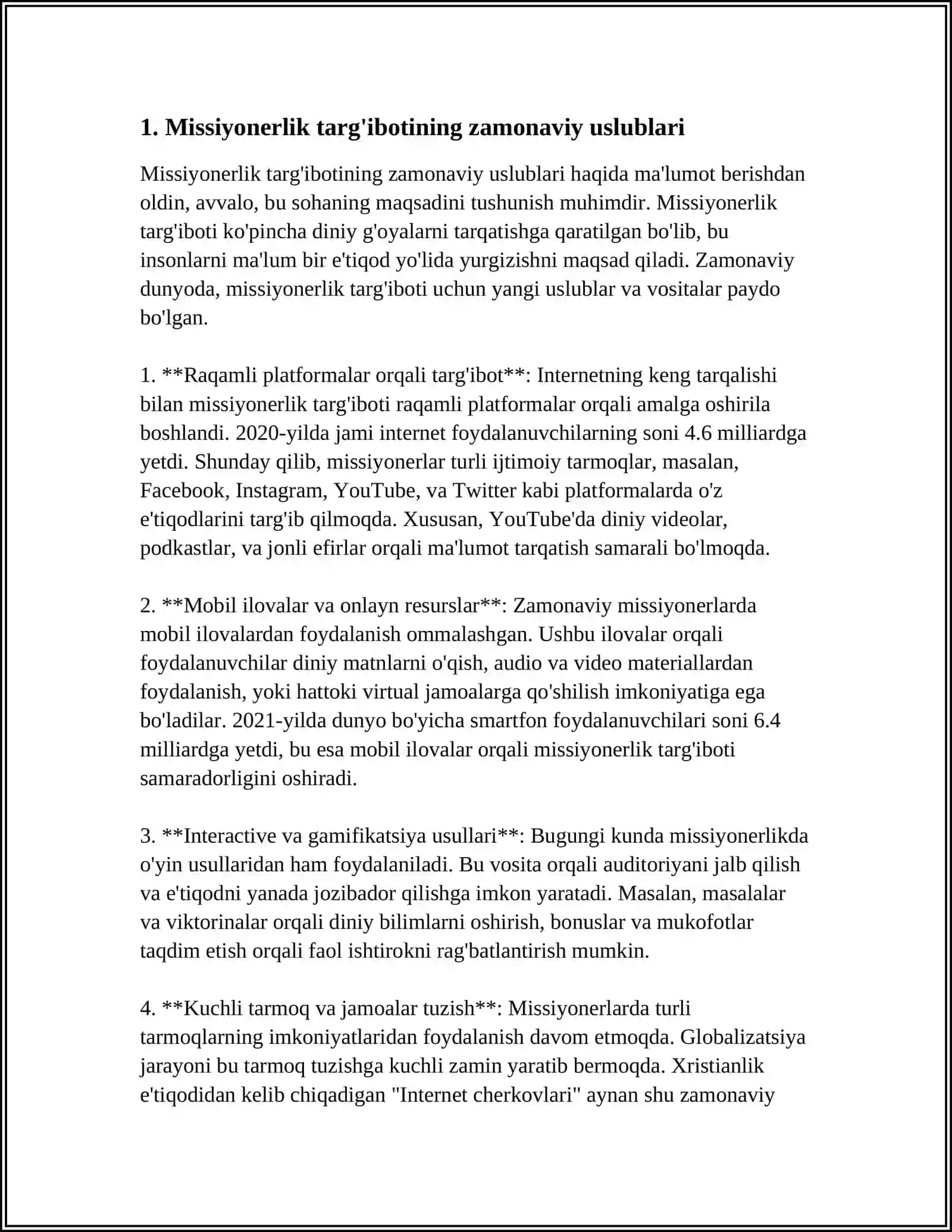 MISSIONERLIK TARG'IBOTIDA USLUB VA VOSITALARNING ZAMONAVIYLASHUVI: KIBER MAKONDA MAFKURAVIY TAHDIDLAR 4