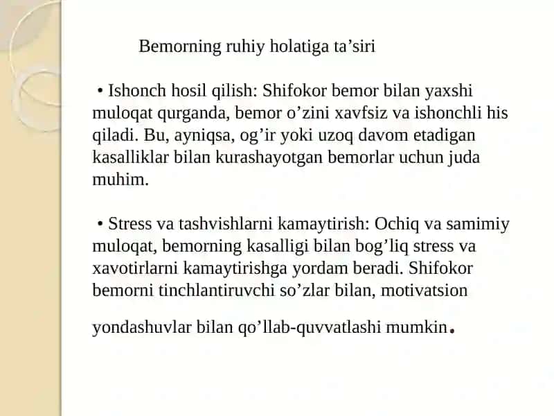 Muloqat:shifokorvabemormuloqatiningpsixologikxususiyatlari 4