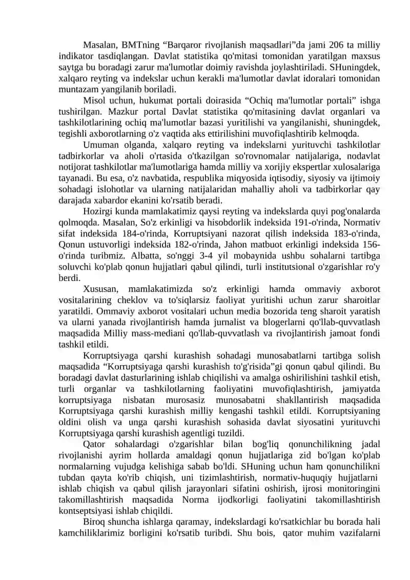 O’zbekiston Respublikasining Xalqaro Reyting va Indeksldagi O’rni va Nufuzini Ortib Borishi 4