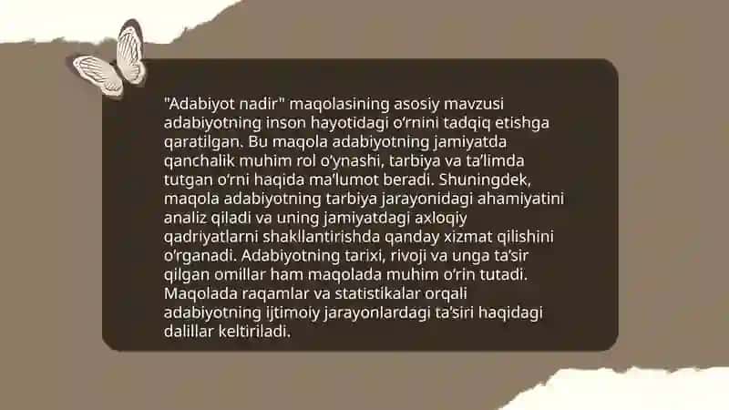 Cho'lponning Adabiyot Nadir maqolasining asosiy mavzusi 4