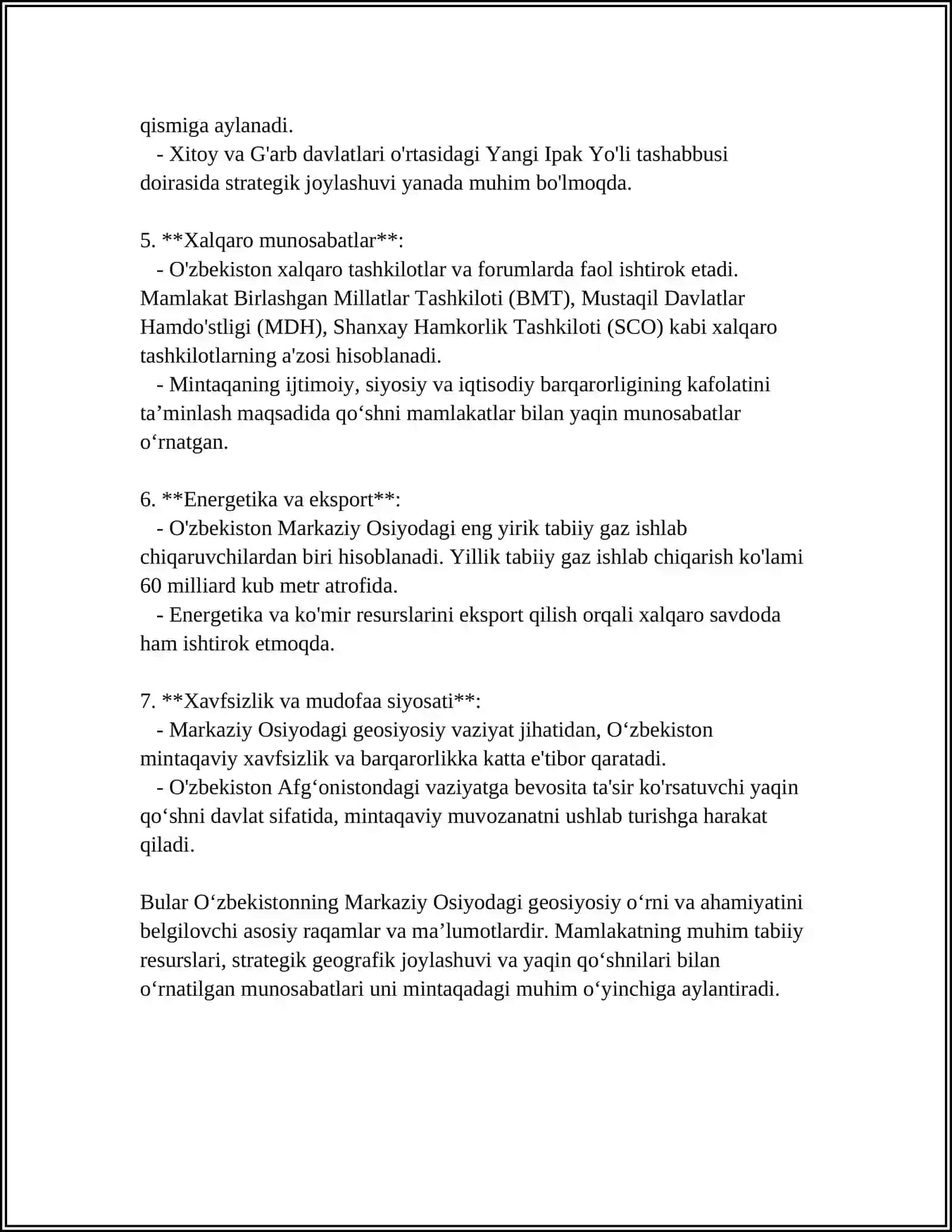 O'ZBEKISTONNING MARKAZIY OSIYO DAVLATLARI ORASIDA HAMKORLIK ALOQALARI 4