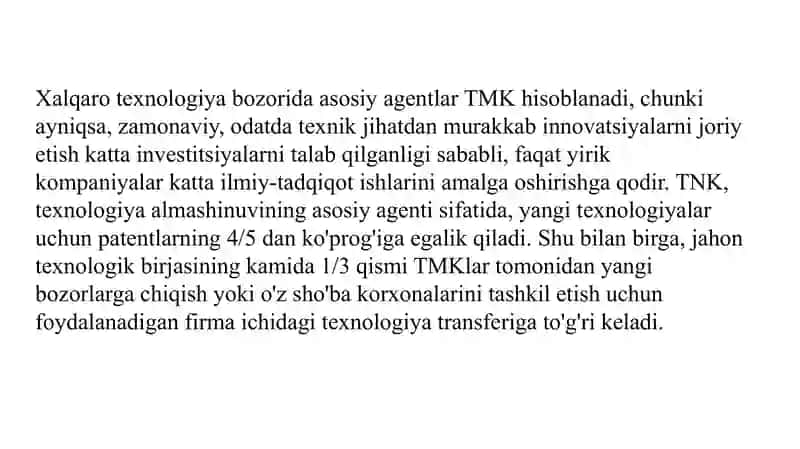 Jahon texnologiya bozori. Tuzilishi, xususiyatlari, zamonaviy rivojlanish tendentsiyalari. 4