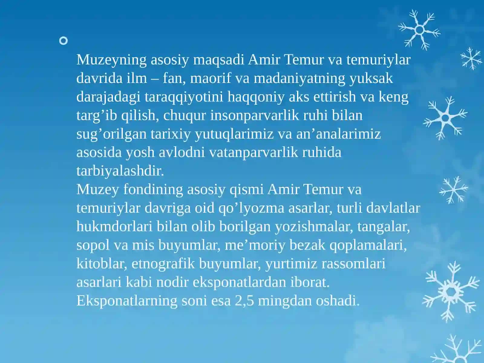 Muzeyshunoslik fanidan tayyorlangan mustaqil ishi 4
