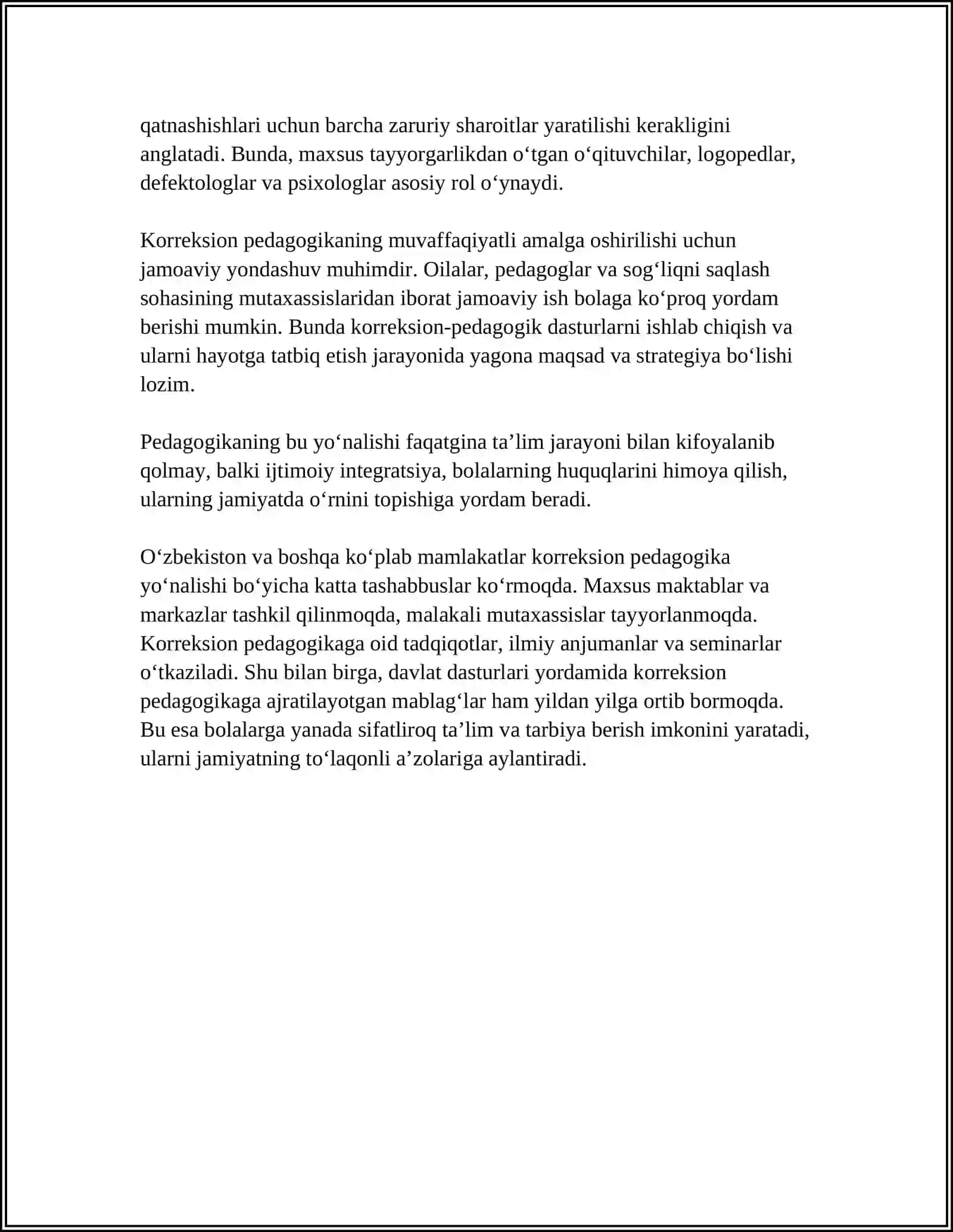 "KORREKSION PEDAGOGIKA VA INKLYUZIV TA'LIM ASOSLARI" 4