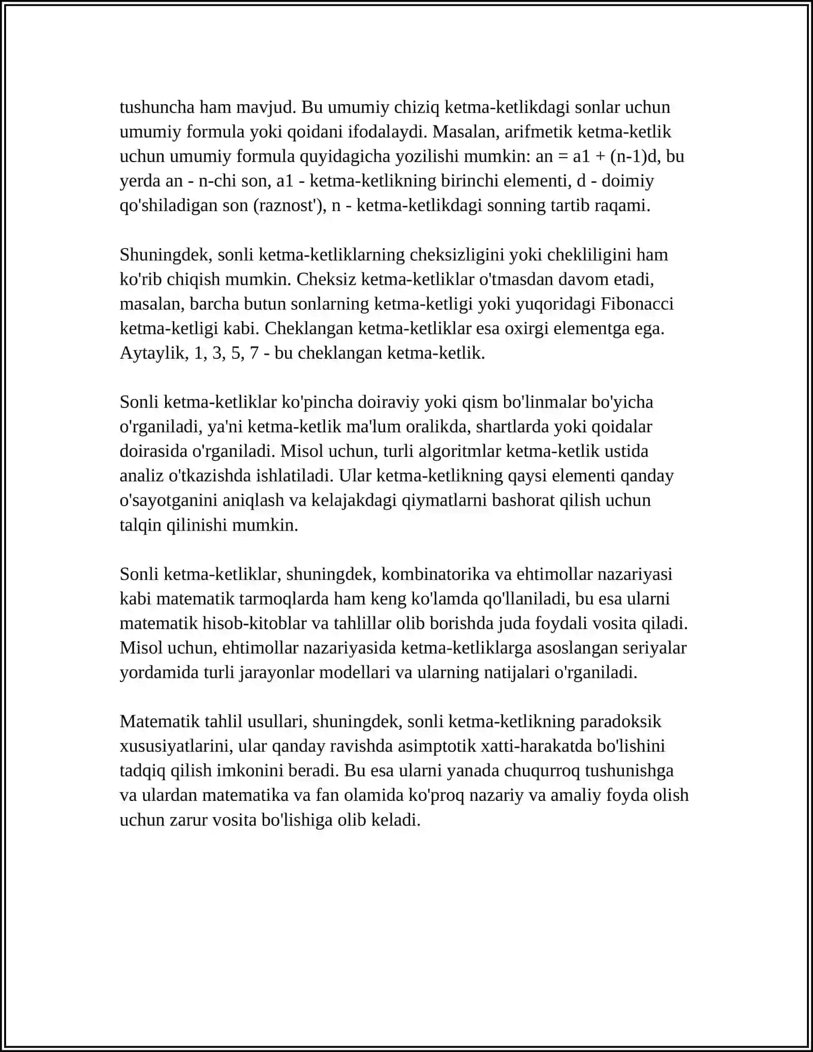 SONLI KETMA-KETLIKLARNI KOMBINATORIKA, EHTIMOLLAR NAZARIYASIDAGI TATBIQLARI 4