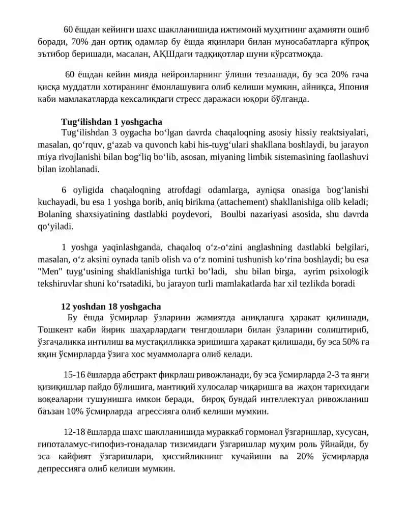 Шахс шаклланишининг хронологик жадвали 4