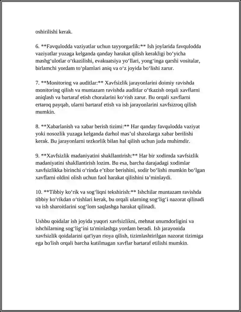 ISH JARAYONIDA NAZORAT OLIB BORISHDA XAVFSIZLIK QOIDALARI 4