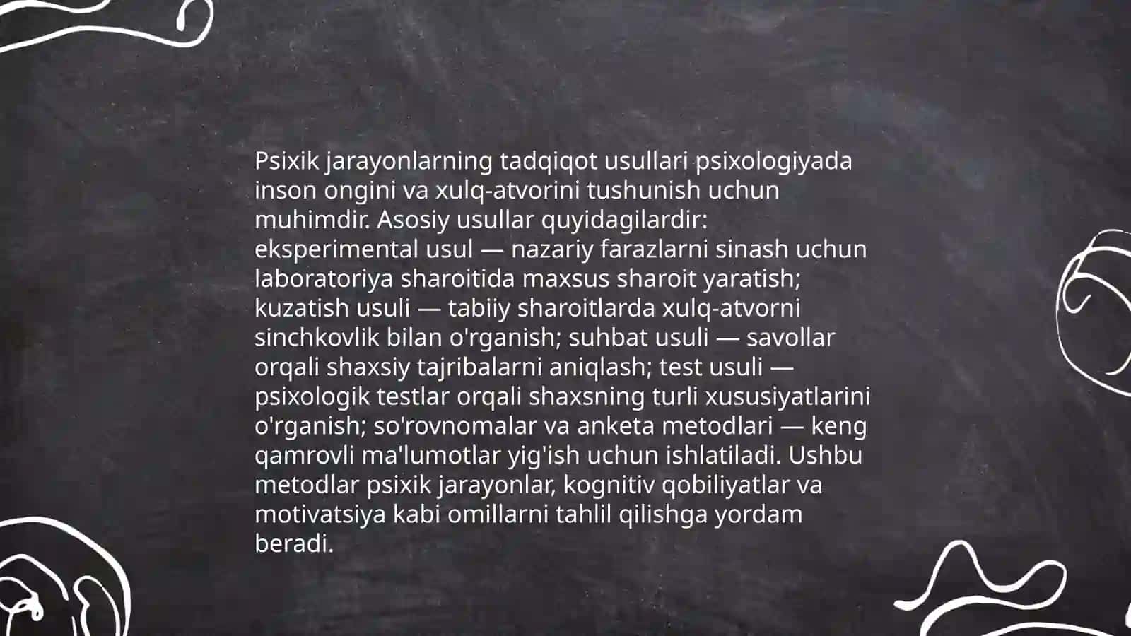 Psixik jarayonlarning shakllanishi va hukm surishini tekshirishning obektiv metodlar 4