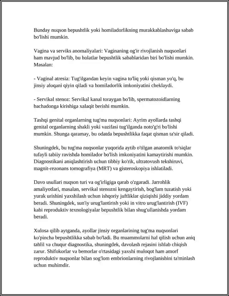 BEPUSHT NIKOH. AYOLLAR JINSIY AZOLARINING RIVOJLANISH NUQSONLARI VA NOTO’G’RI JOYLASHISHI 4