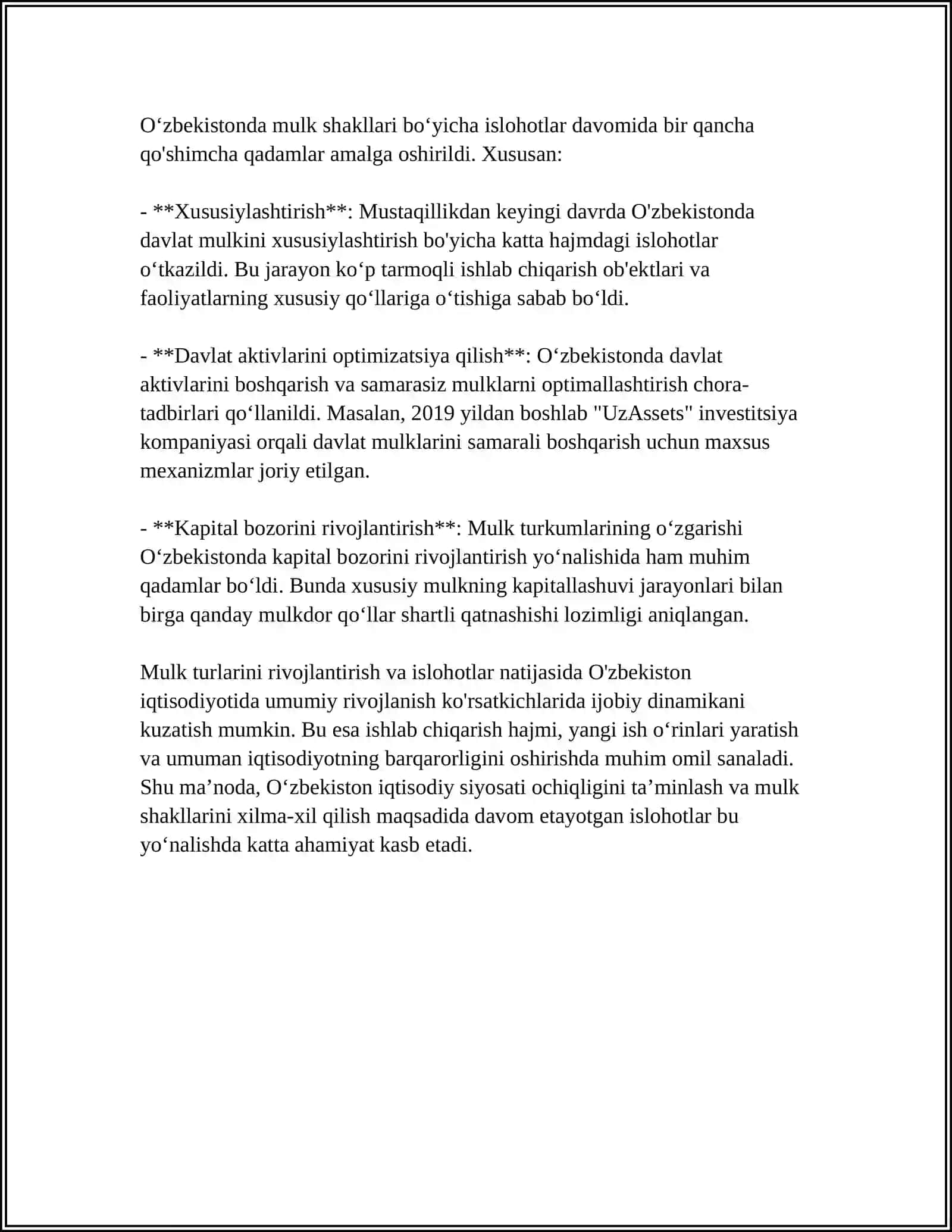 O'ZBEKISTON IQTISODIYOTIDA MULK SHAKLLARI VA ULARNING HUQUQIY KAFOLATLARI 4
