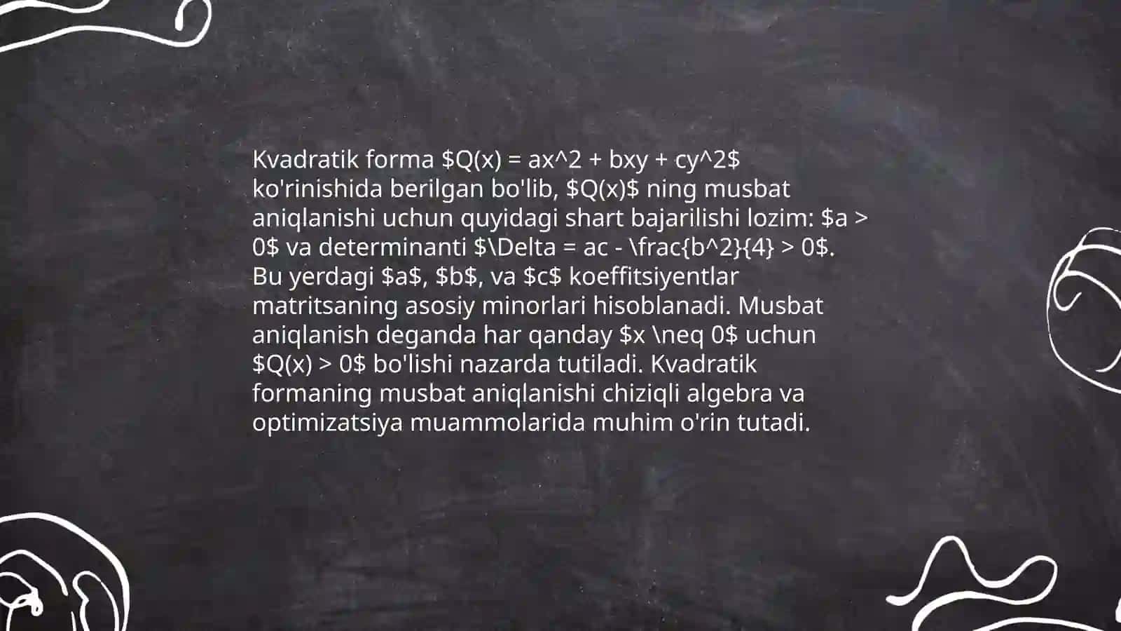 Musbat aniqlangan kvadratik formalar inersiya qonuni 4