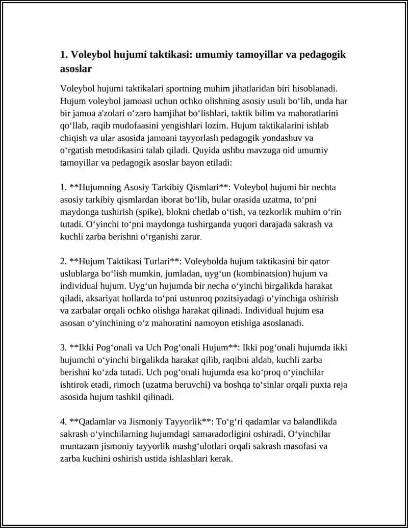 VALEBOLL HUJUMI TAKTIKASINI ÓRGATISH USULLARI TAMOYILLARI VOSITALARI YAKKALIK GURUH JAMOVIY 4