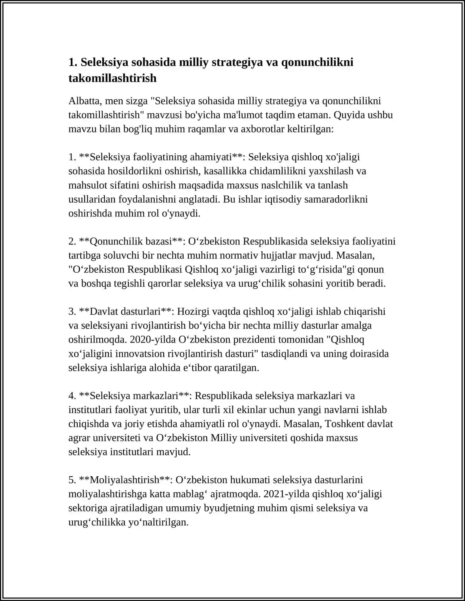MAMLAKATIMIZDA SELEKSIYA VA OLDIDA TURGAN MUHIM MASALA 4