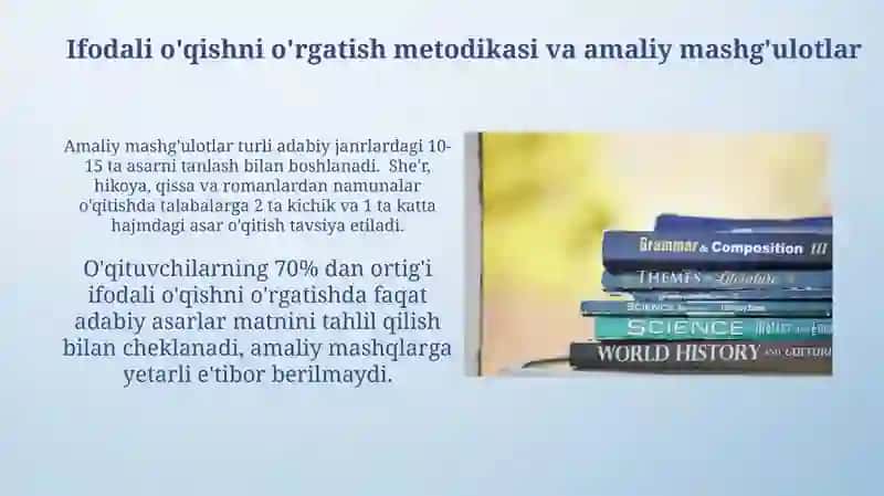 Adabiyot darslarida ifodali o'qishning talabvame'yorlari 4