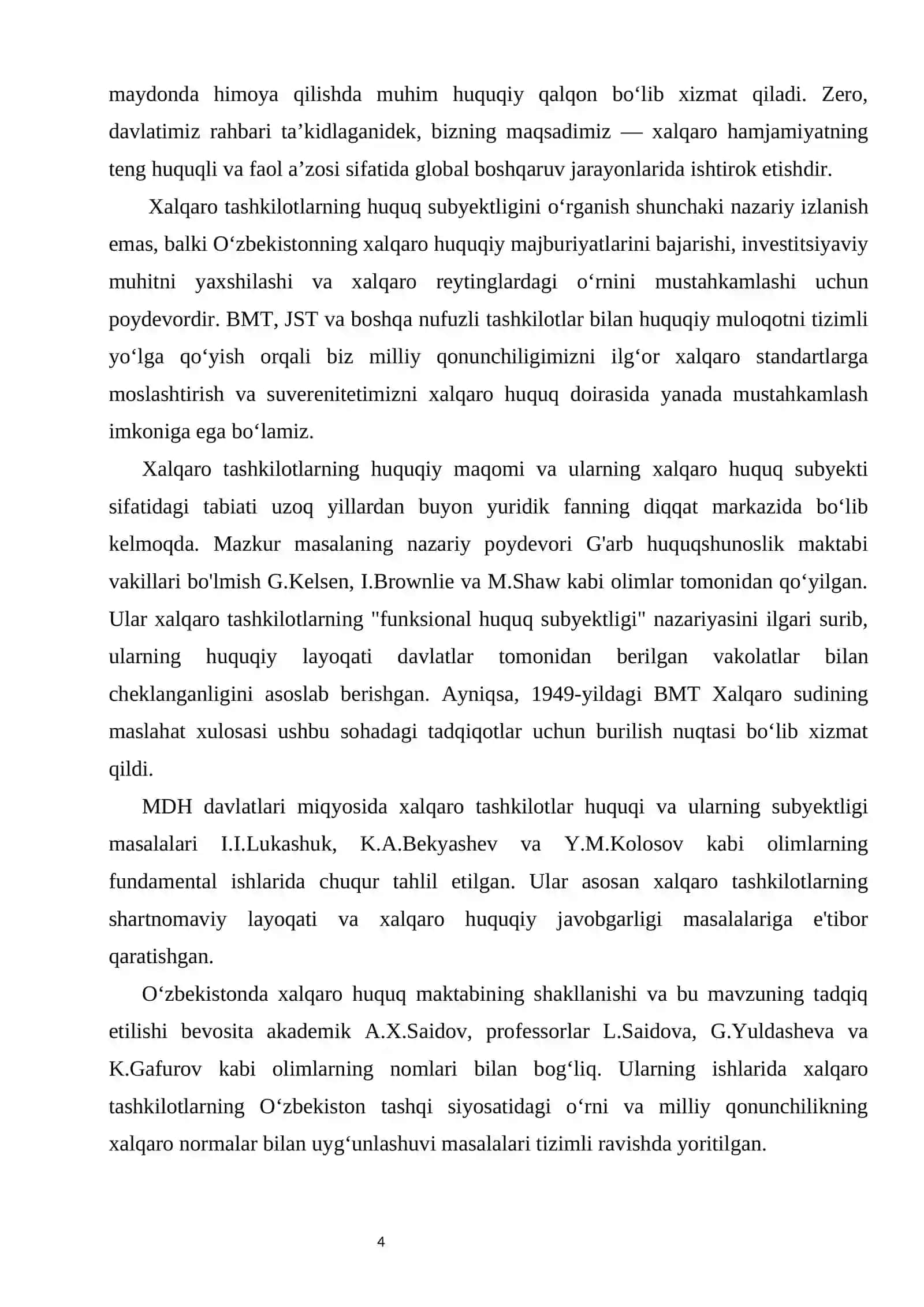 Xalqaro tashkilotlarning huquq subyektligi kurs ishi 4