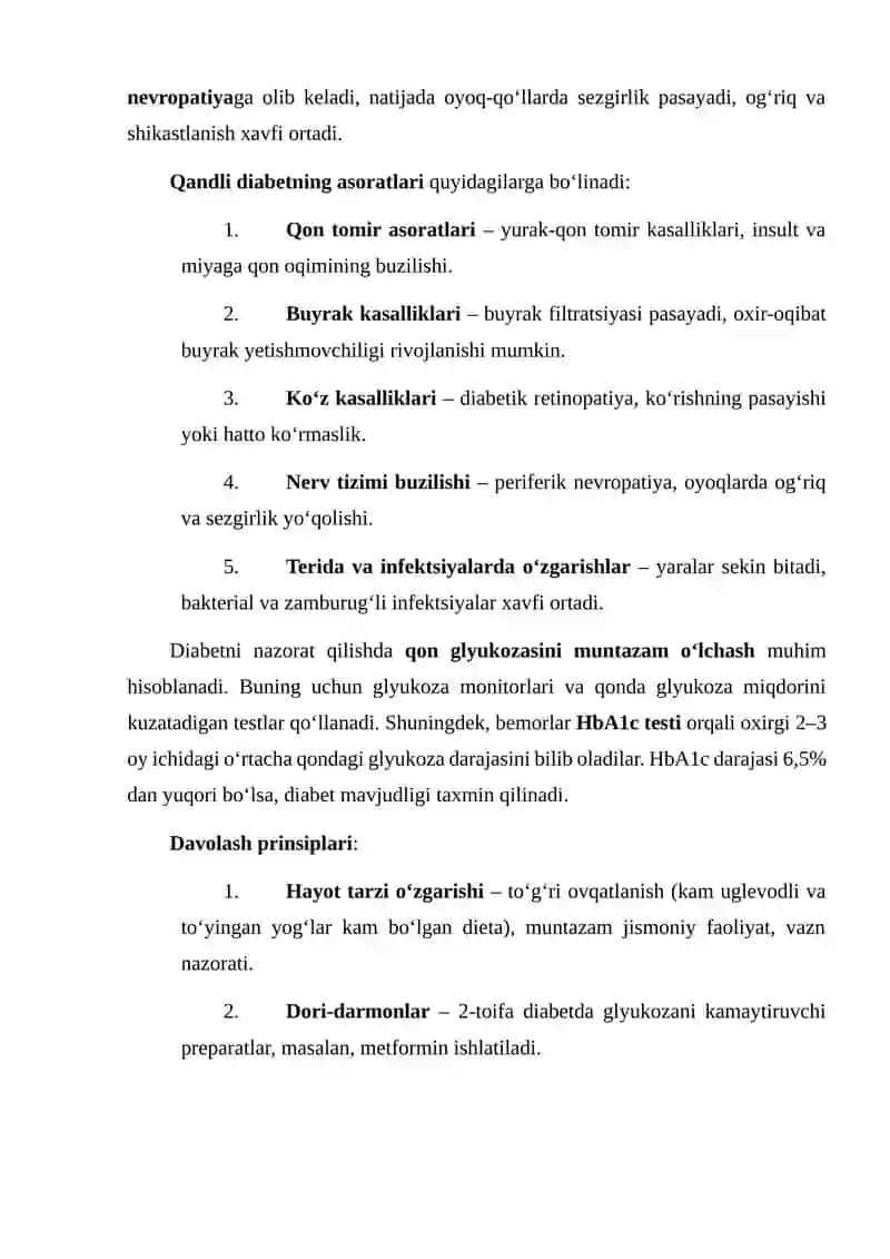 Organizmda uglevod almashinuvi buzilishi. Qandli diabet kasalligi 4