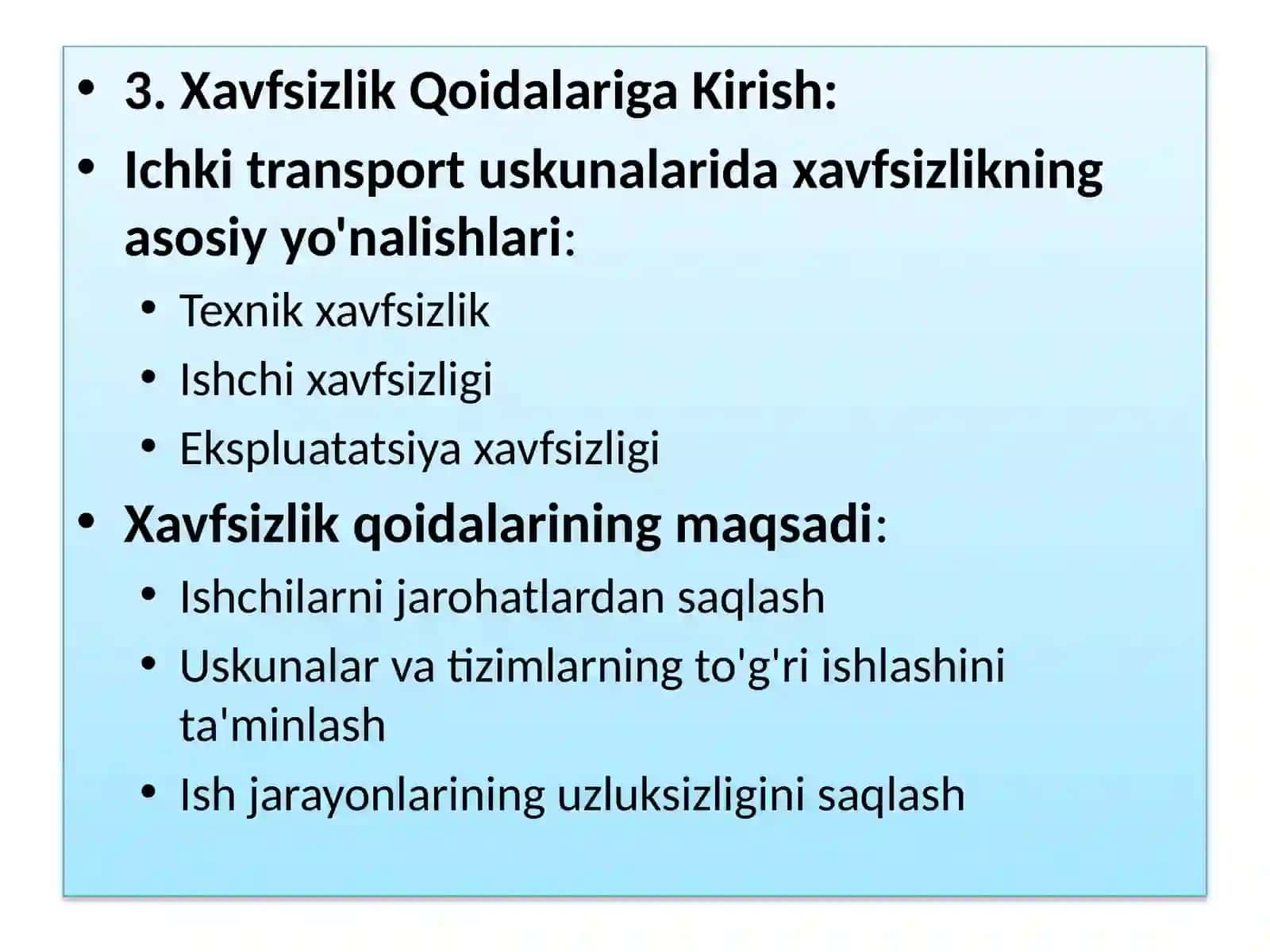 Fabrikalarda ichki transporti uskunalarida xavfsizlik qoidalari 4