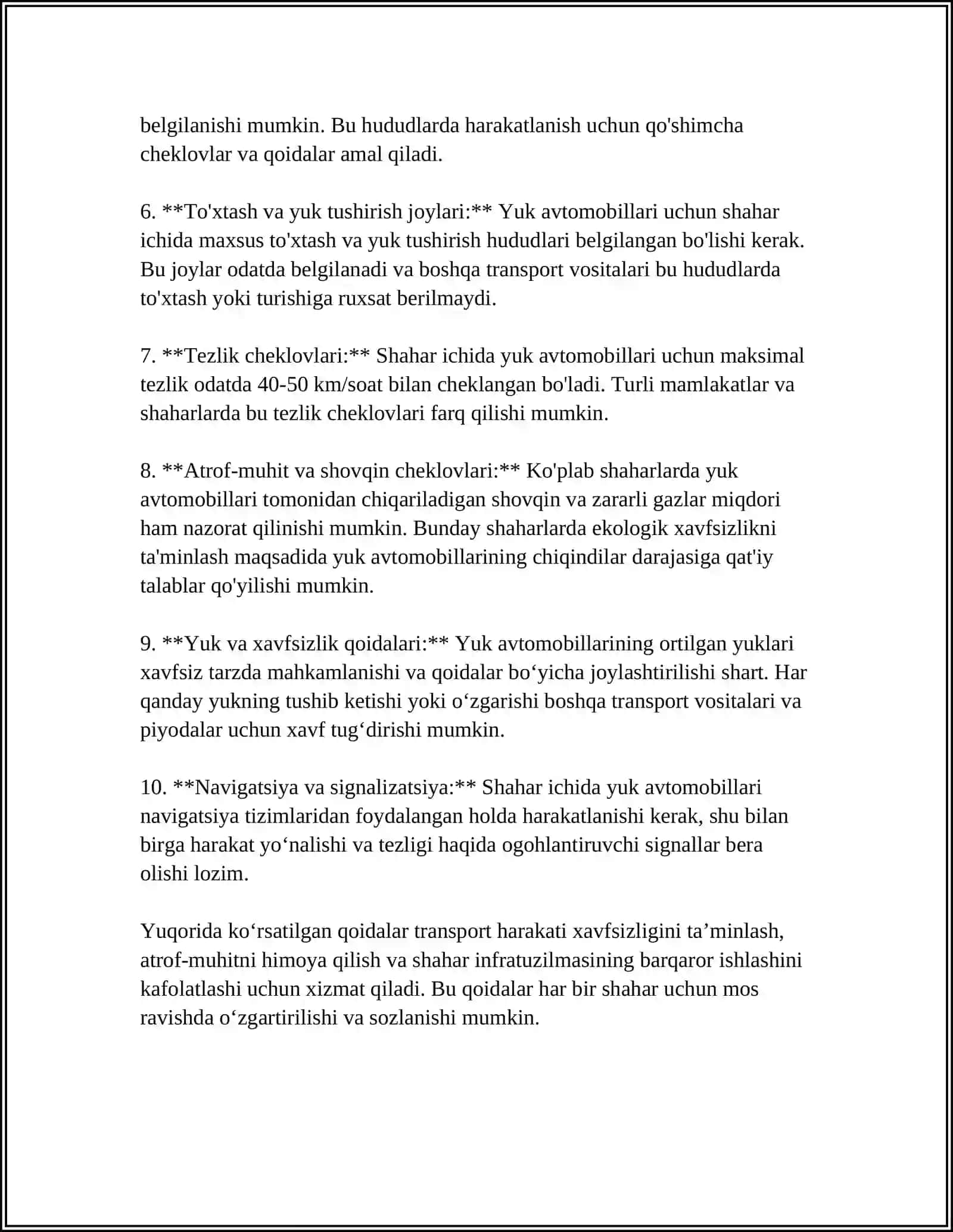 SHAHARLARDA YUK AVTOMOBILLARI HARAKATINING HUSUSIYATI 4
