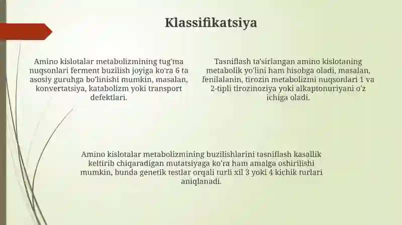 Amino kislotalar metabolizmining tug'ma nuqsonlari 4