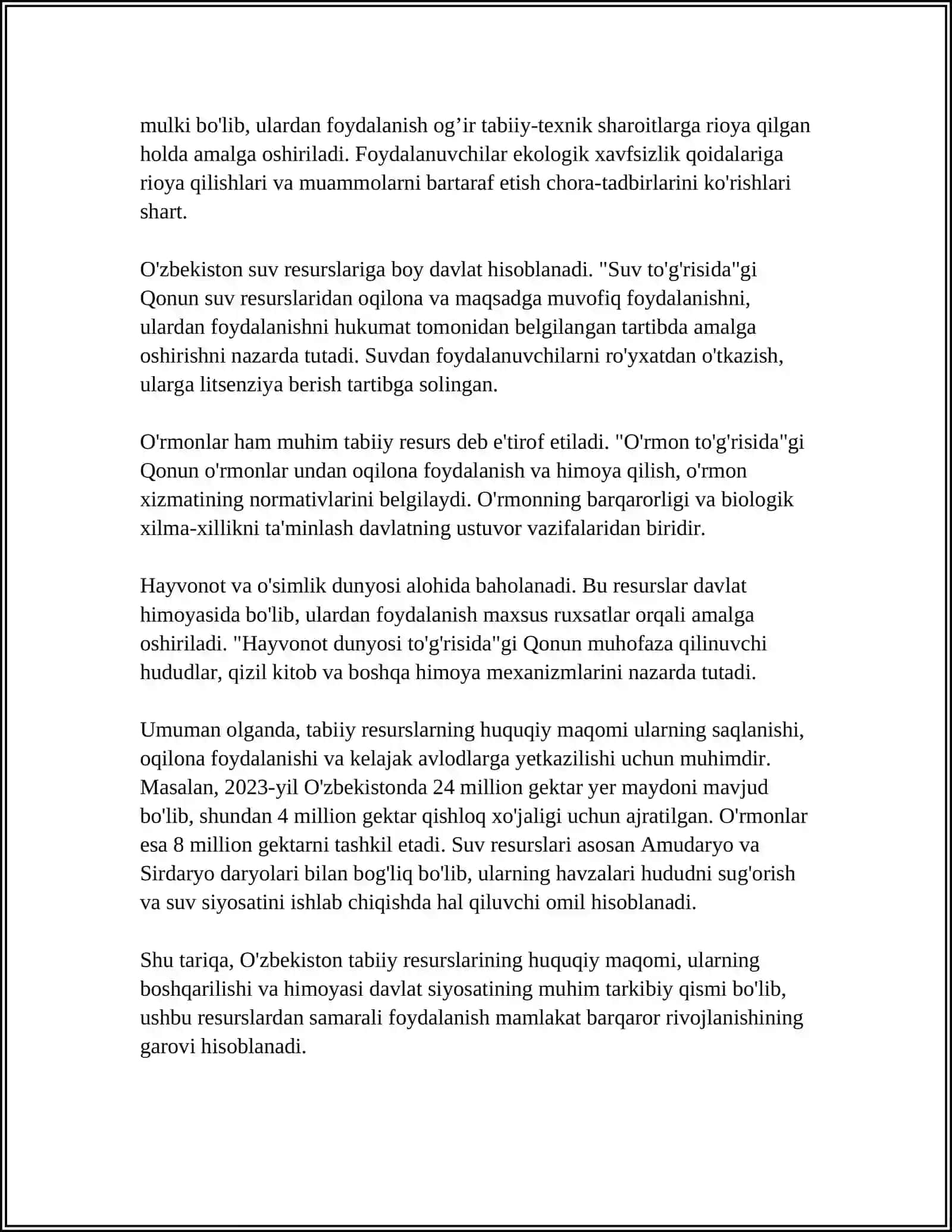 TABIIY RESURSLAR KADASTRI YAGONA TIZIMINI O'TKAZISHINING HUQUQIY ASOSLARI 4