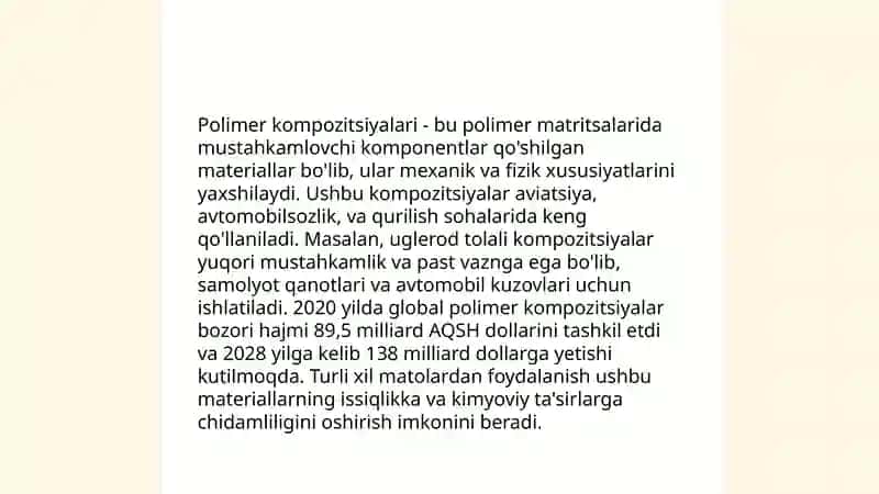 Polimer bogʻlovchi materiallar texnologiyasi 4