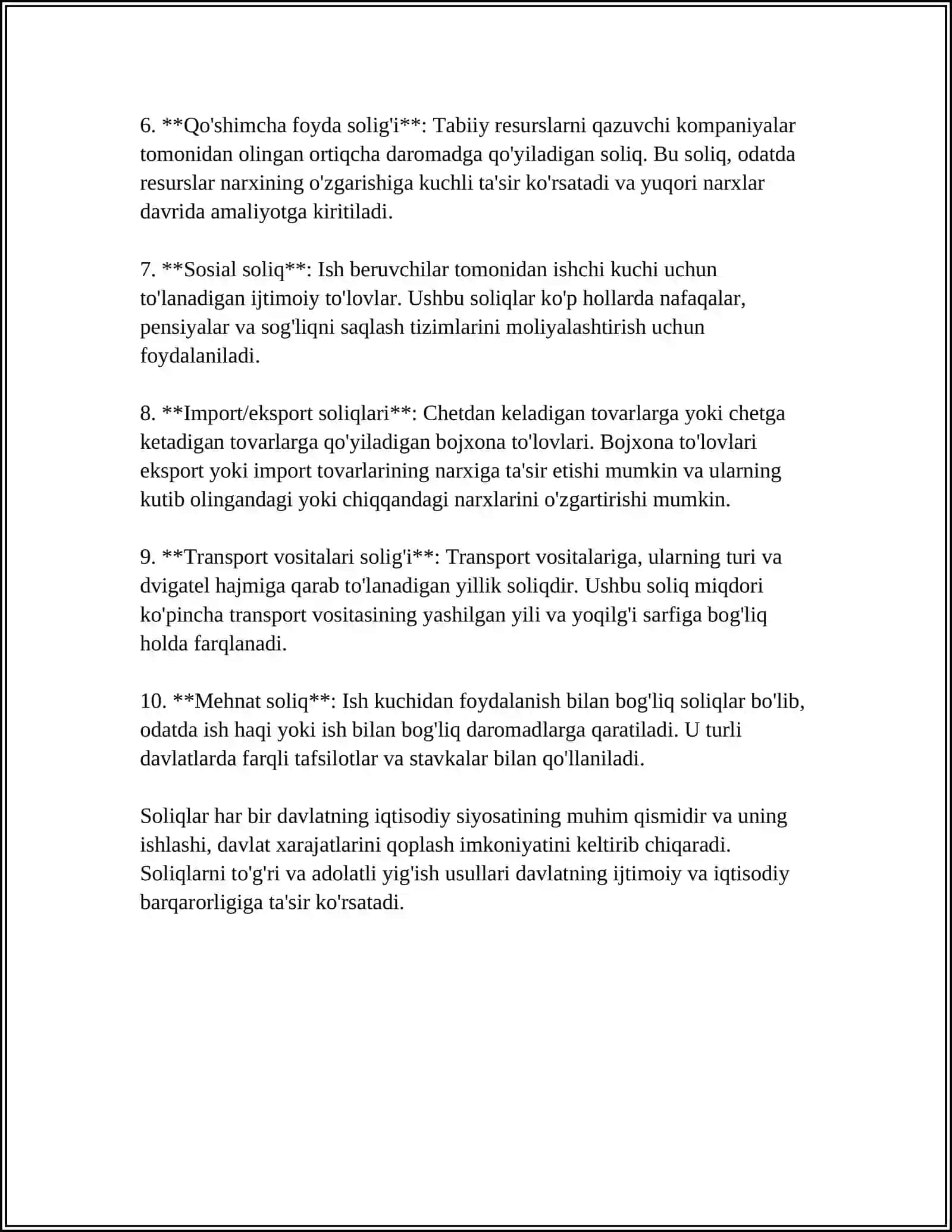 SOLIQLAR VA ULARNING BOZOR IQTISODIOTIDAGI VAZIFALARI 4
