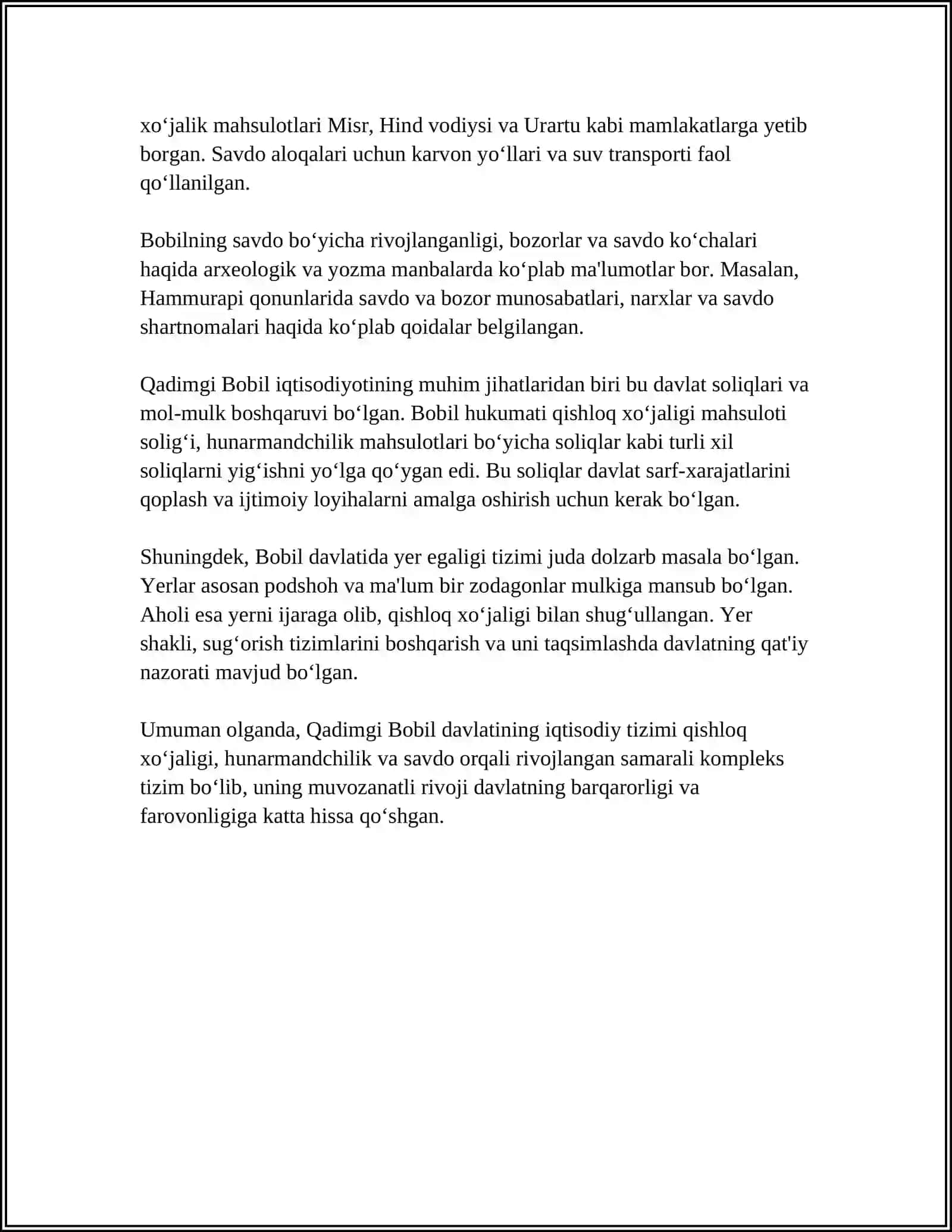 QADIMGI BOBIL DAVLATI IQTISODIY G'OYALARINING ZAMONAVIY IQTISODIYOTGA TA'SIRI 4