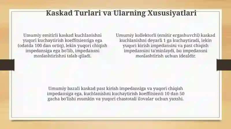 Analog IMSlarning chiqish kaskadlari va ularning asosiy xususiyatlari 4