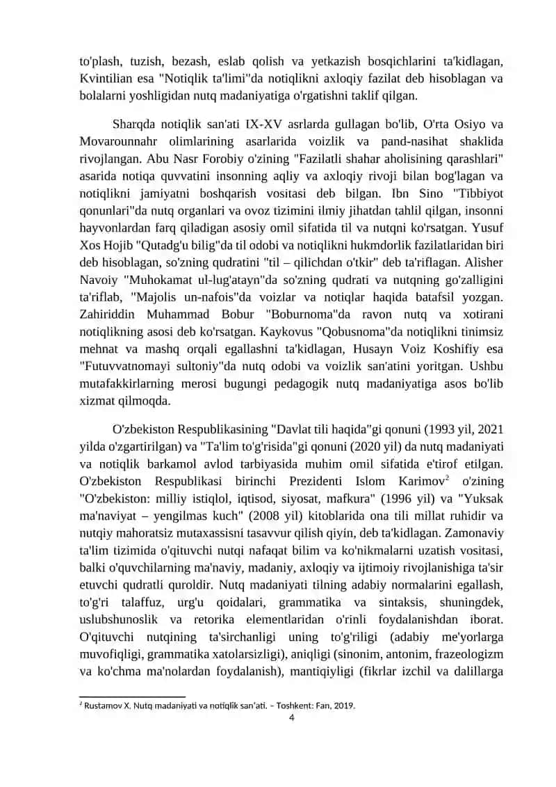 MAVZU: NOTIQLIK SANATI VA TEXNIKASIGA OID TEST TOPSHIRIQLARINI BAJARISH 4