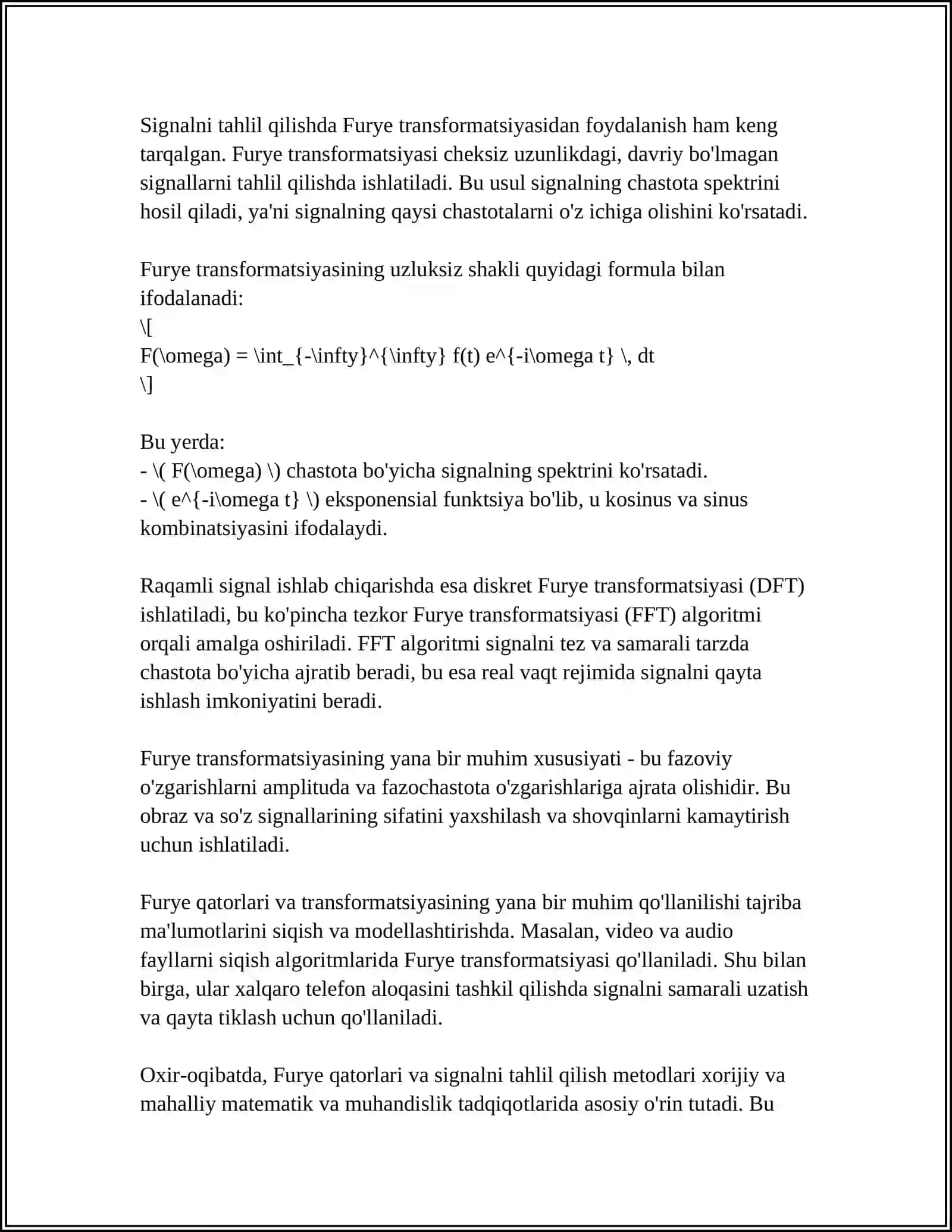ELEKTRONIKA VA TELEKOMMUNIKATSIYADA FURYE QATORLARINING QO‘LLANILISHI 4