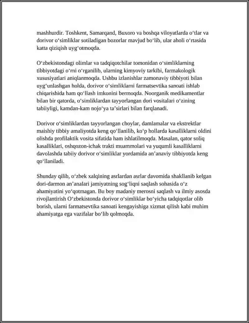 Oʻzbekistonda dorivor oʻsimliklarning tarixi va anʼanaviy tibbiyotdagi oʻrni 4
