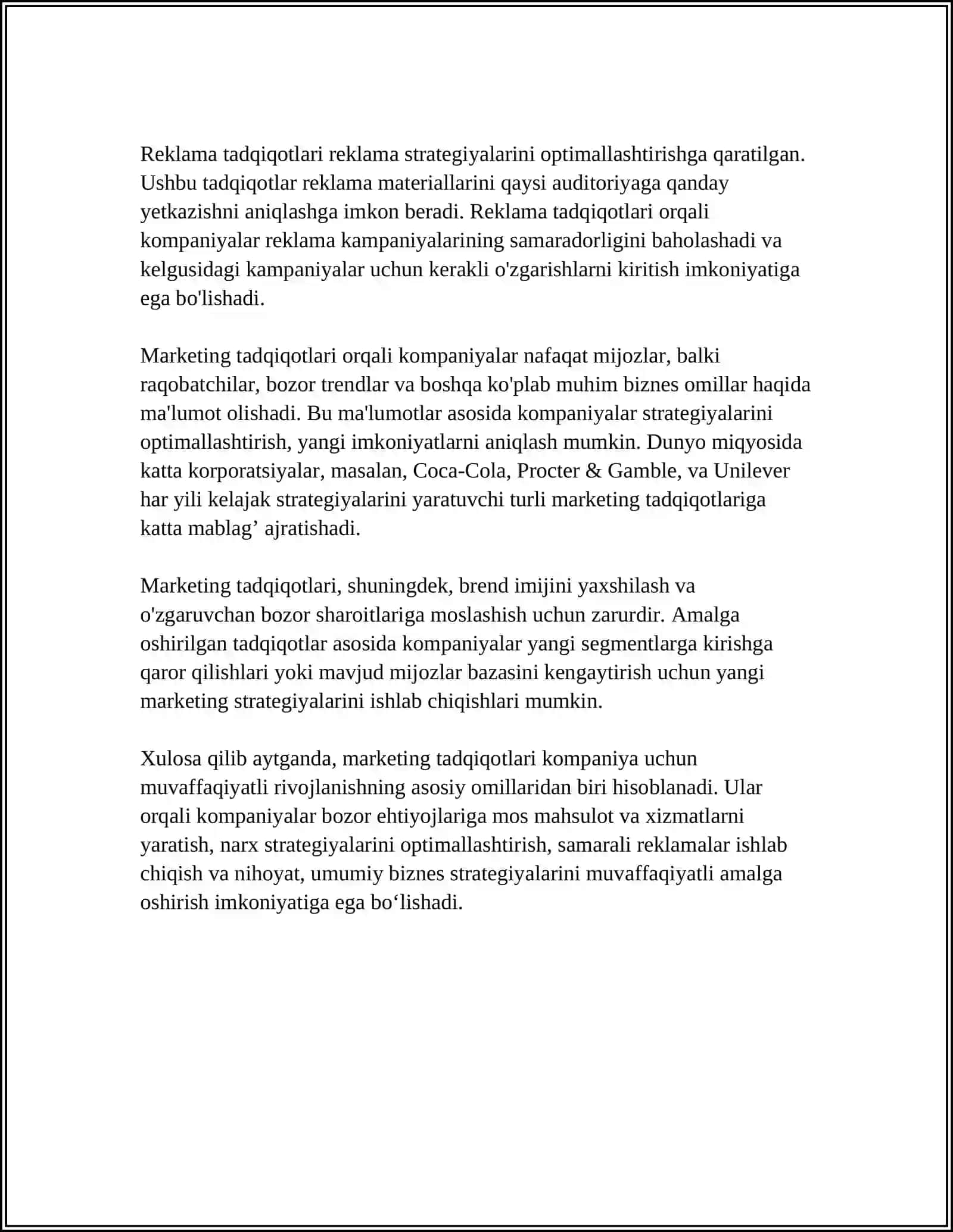 MARKETING TADQIQOTLARI VA TADQIQOT USLUBLARI 4