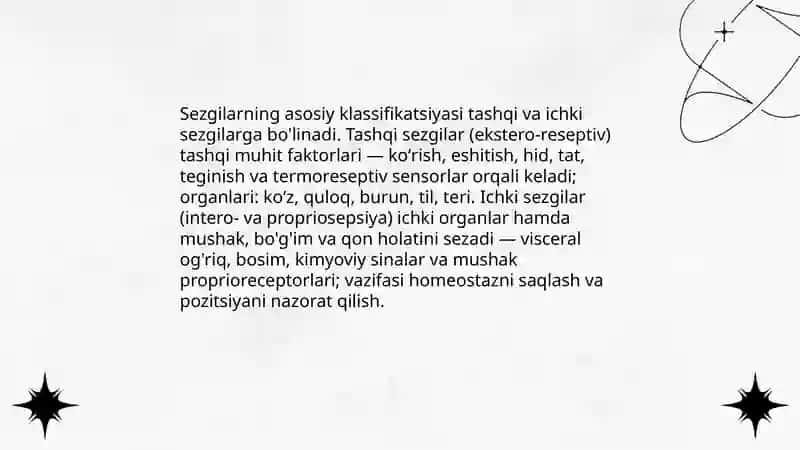 Sezgilar klassifikatsiyasi va sezgilarning o'zgaruvchan shakllari 4