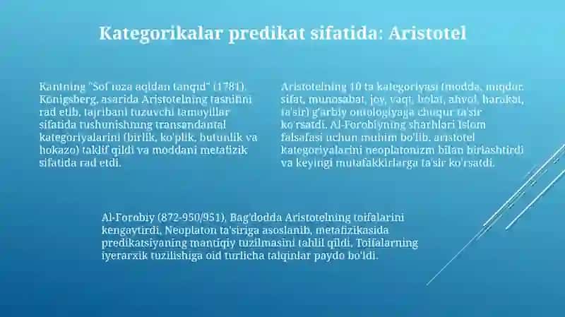 Aristotel, Farabi va Kant Ontologiyasida Kategoriyalarining Tasnifi 4