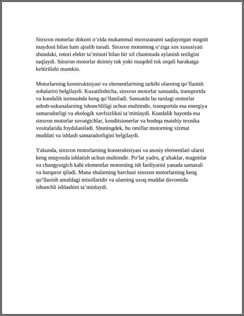 SINXRON MATORLAR VA QOʻLLANILISH SOHALARI 4