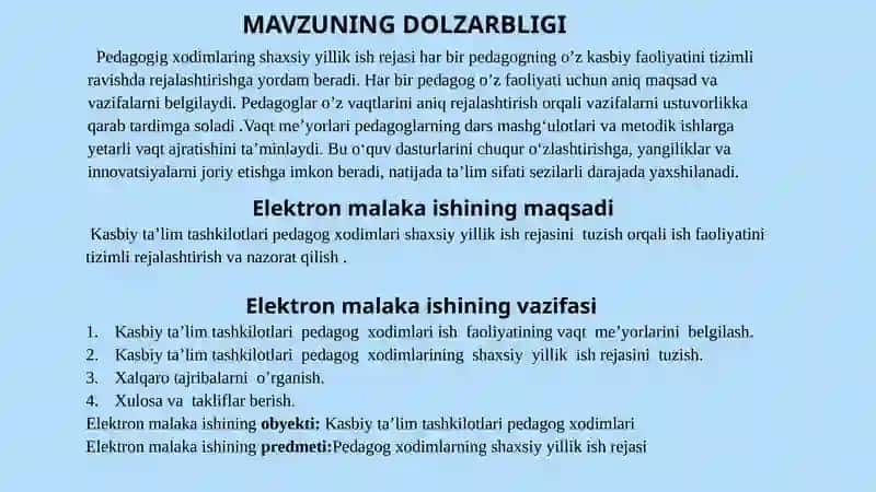 Kasbiy ta’lim tashkilotlarida pedagog xodimlar ish faoliyatining vaqt  me’yorlari va shaxsiy yillik ish rejasini tuzish 4