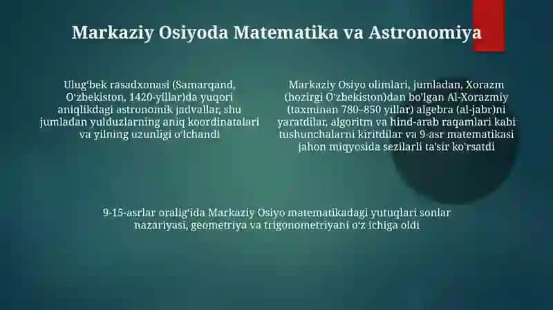 Markaziy Osiyo mutafakirlarining jaxon ilm-faniga qo'shgan xissalari 4