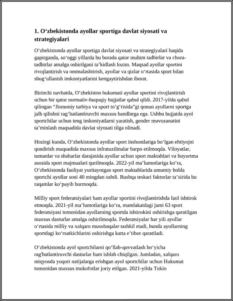 OʻZBEKISTONDA AYOLLAR SPORTI IMKONIYATLARI VA MOFAQIYATLARI 4