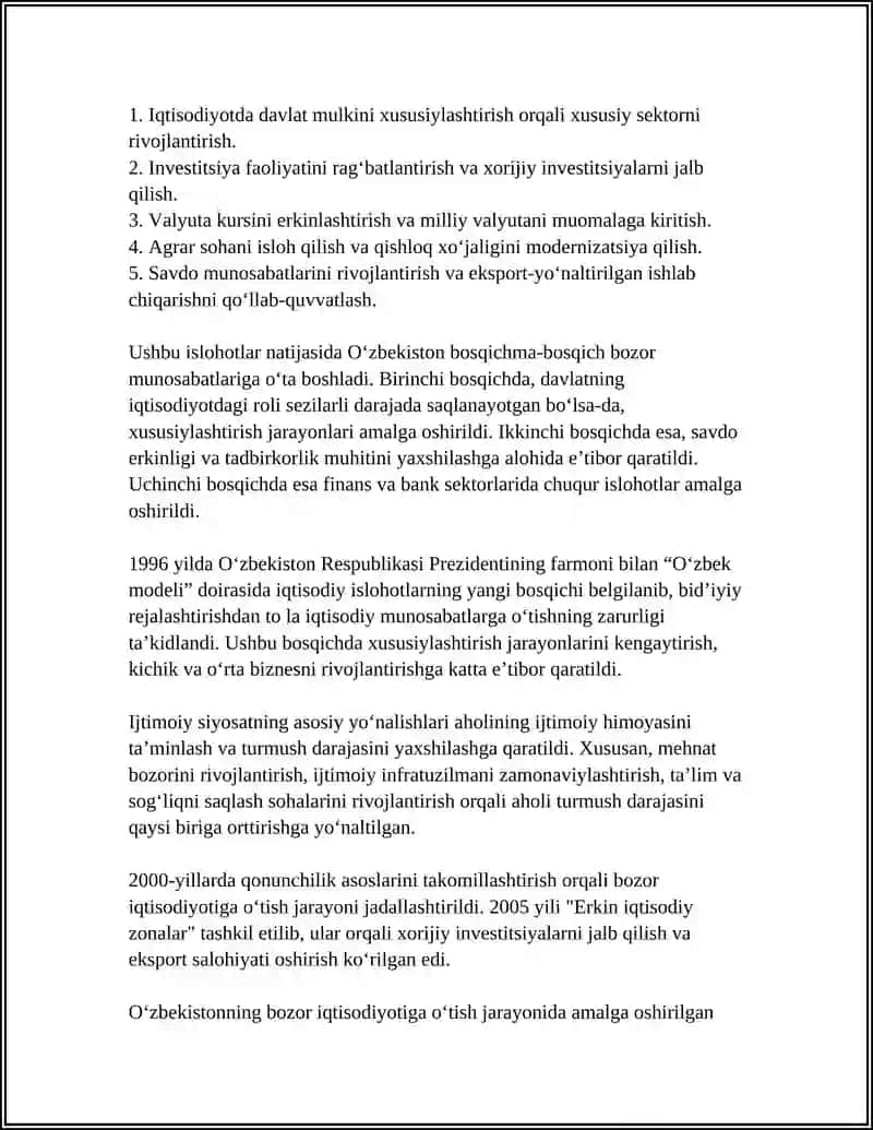 O‘ZBEKISTON RESPUBLIKASI BOZOR MUNOSABATLARI 4