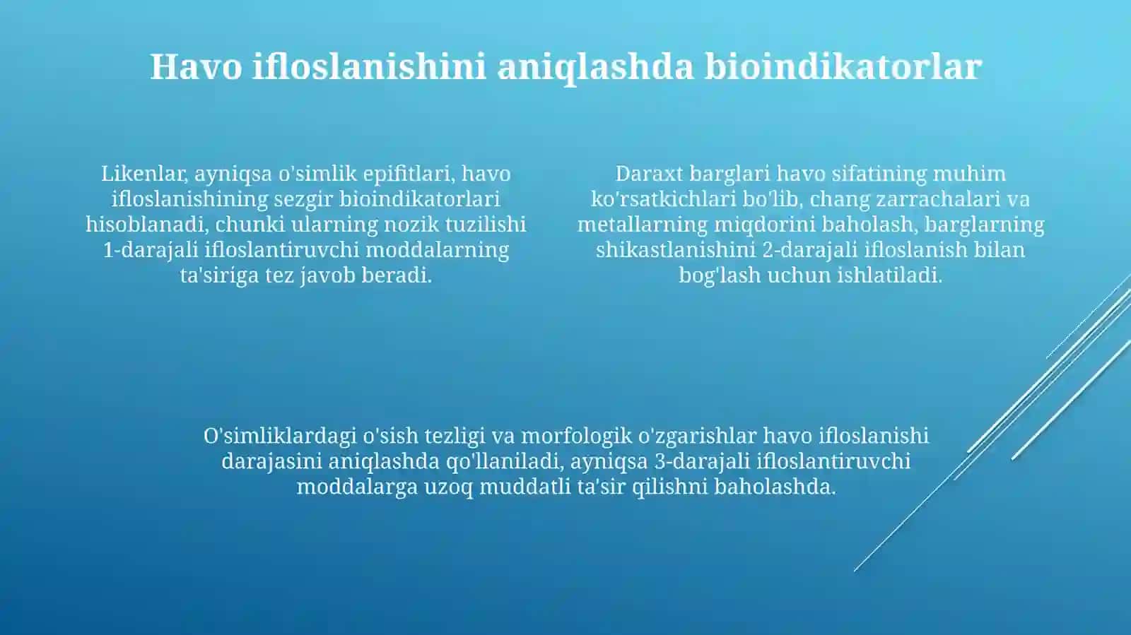 Biondikatorlar yordamida havo yoki suvni ifloslanishini aniqlash 4