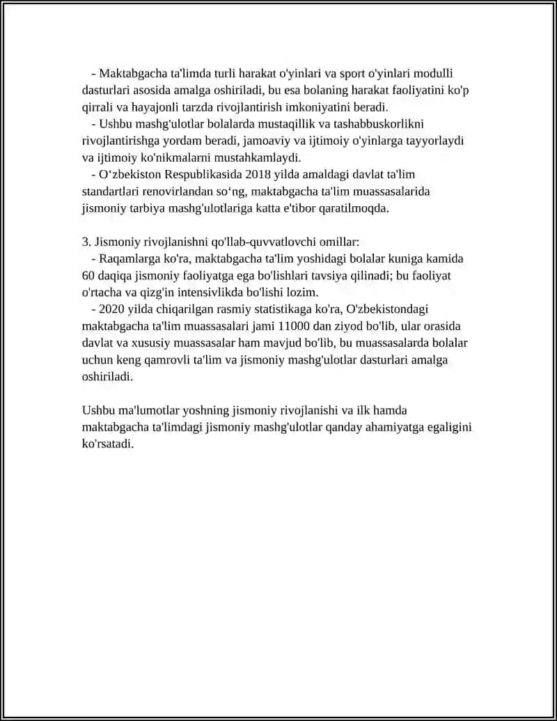 Yoshning jismoniy (motorik) rivojlanishi va ilk va maktabgacha ta'limdagi mashg'ulotlar 4