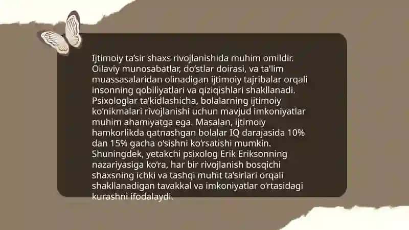 Ijtimoiy ta’sirlarning shaxs tomonidan qabul qilinishi. Shaxs ijtimoiylashuvi muammosi 4