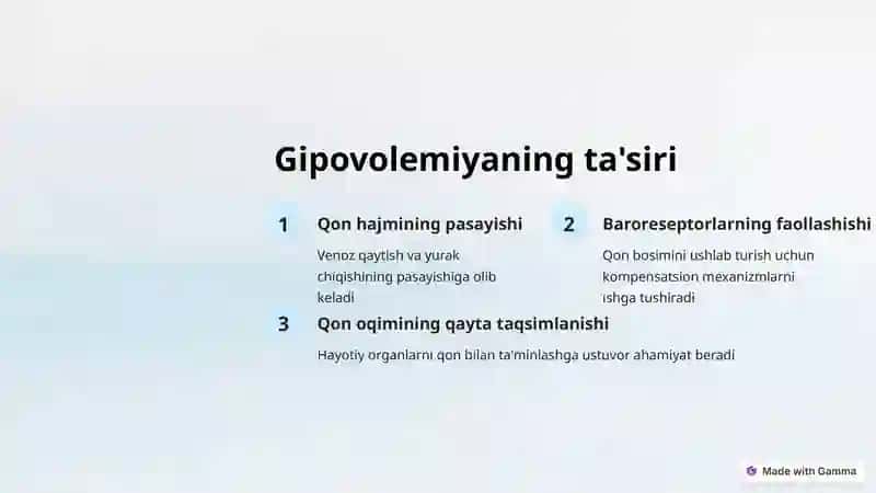 GIPOVOLEMIYALARDA QON AYLANISHINING O'ZGARISHLARI 4