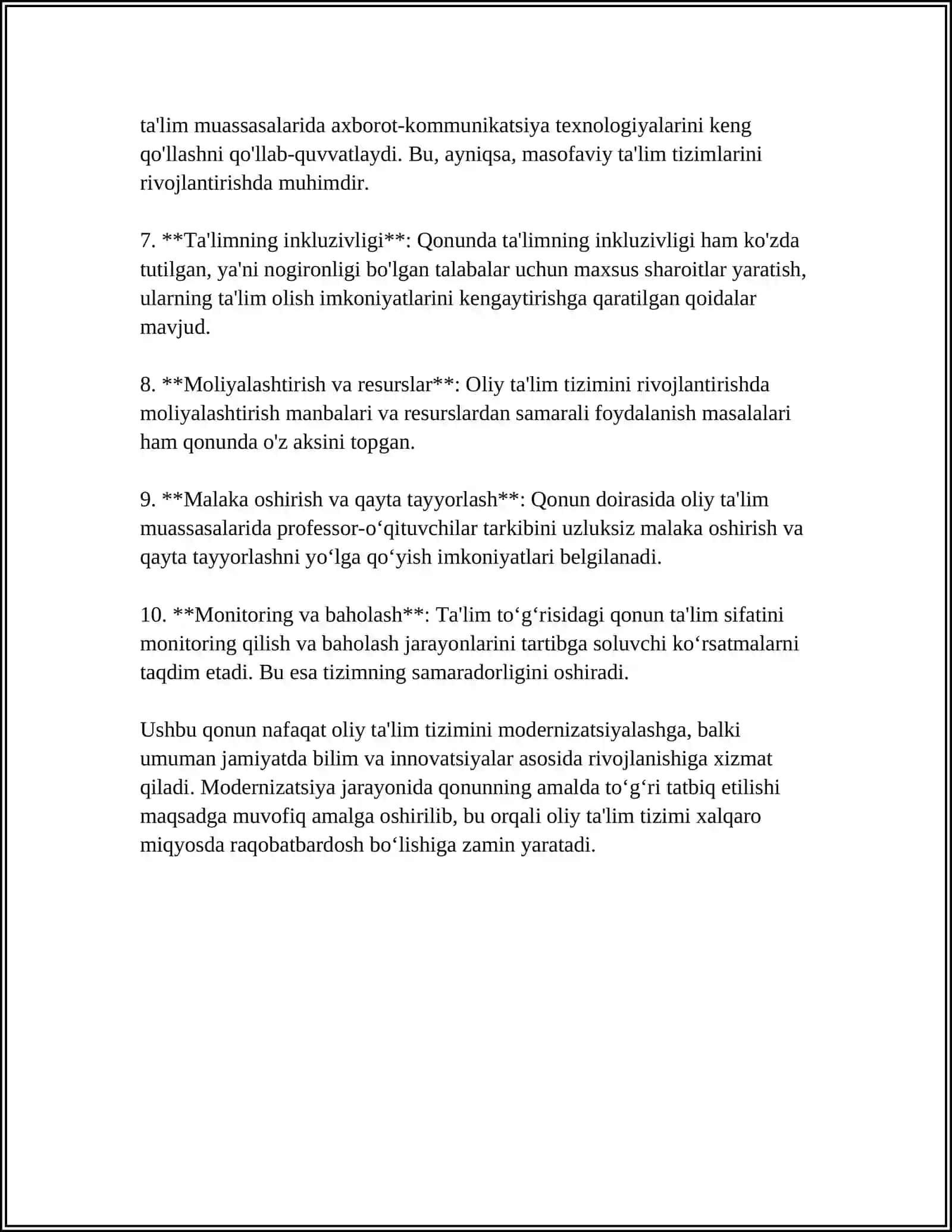 "TA'LIM TO‘G‘RISIDA" GI QONUNNING OLIY TA'LIMNI RIVOJLANTIRISHDAGI AHAMIYATI 4