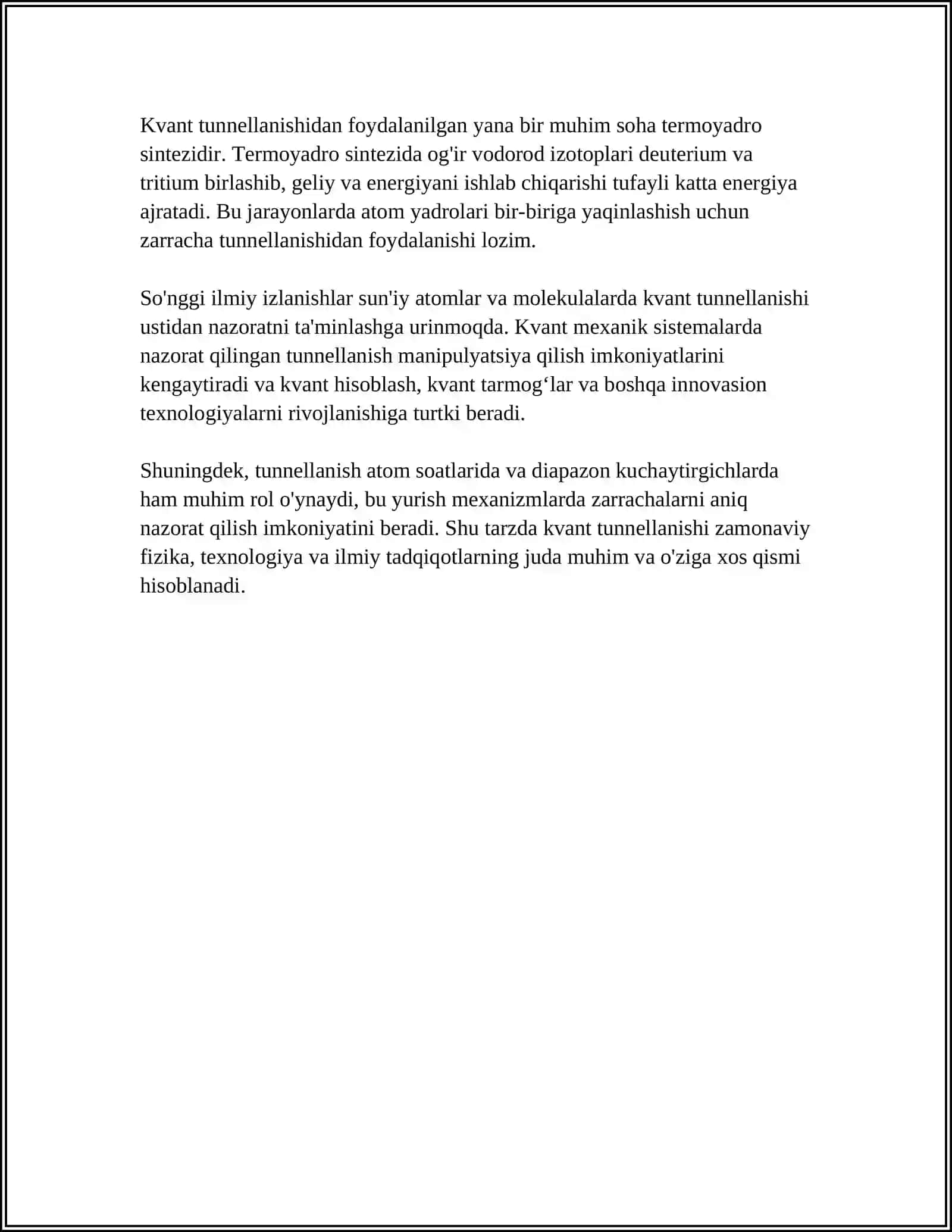 ELEKTRONLARNING POTENTSIAL TOSIQ ORQALI OLISHLARIDA REZONANSLI TUNNELLANISHI OTKAZISH KOYEFFITSIЕNTI 4