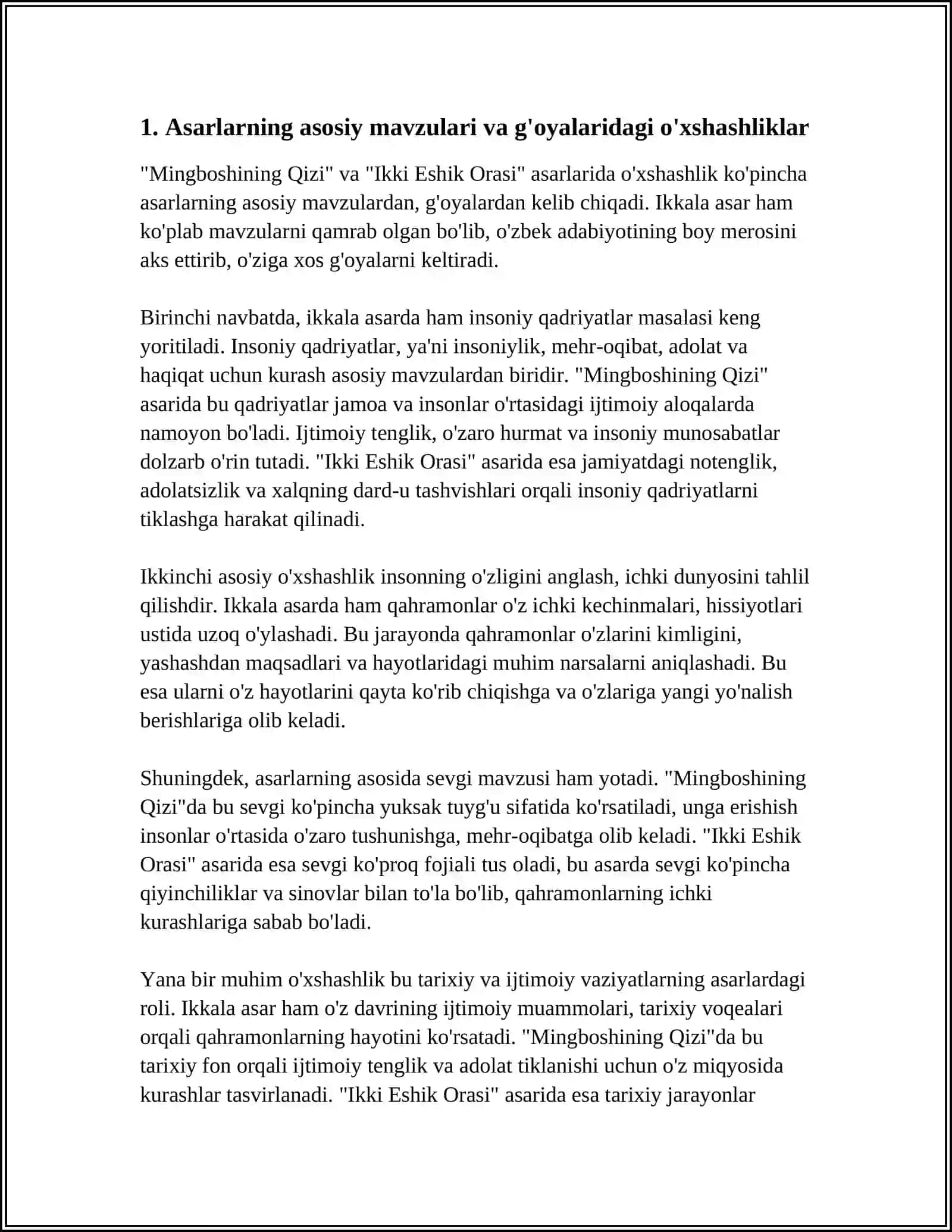 "MINGBOSHINING QIZI" VA "IKKI ESHIK ORASI" ASARLARINI SOLISHTIRIB 4